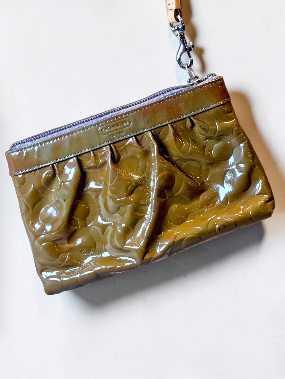 FREE Coach Olive Patent Signature Wristlet